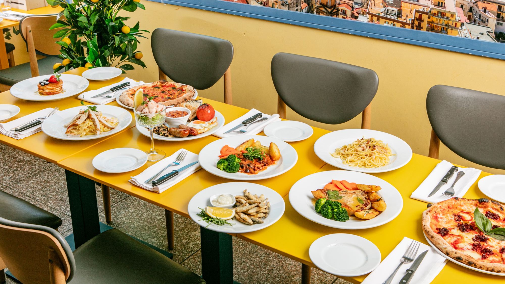 A long table laid for a celebration